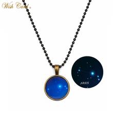 Cartão de desejo 12 constellation vidro pingente colar signo do zodíaco colar virgem libra aries moda jóias presentes de aniversário bd234 2024 - compre barato