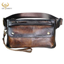 Hot Sale Quality Leather men Casual Vintage Travel Fanny Waist Belt Bag Chest Sling Bag Design Bum 7" Phone Case Pouch Male 8136 2024 - buy cheap