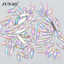 JUNAO 100pcs 4*15mm Crystal AB Flatback Nail Rhinestones Horse Eye Resin Strass Glitter Nail Stones for DIY Clothes Crafts 2024 - buy cheap
