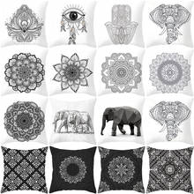 Fronha de sofá, estilo étnico, preto e branco, estampa de elefante, mandala, fronha para carro, produtos domésticos 2024 - compre barato
