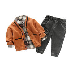 Roupas fashion para crianças meninos 3 pcs primavera outono conjunto de roupas para menino de algodão camisa de manga comprida + cardigã + calças 1-4 anos 2024 - compre barato