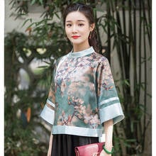 Camisas femininas estilo chinês tradicional, moda cheongsam, estampa feminina, moda oriental, casual, retrô, palácio, hanfu, conjunto 2024 - compre barato