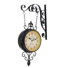 Скандинавские Двухсторонние настенные часы ретро металл черный бесшумный Железный потертый шик настенные часы домашний декор Duvar Saati идеи подарка FZ710 2024 - купить недорого