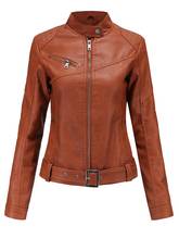 Faux Leather Pu Jacket Women Autumn Winter Long Sleeve Fashion Zipper Slim With Sashes Biker Jackets Coat Female Outwear Tops 2024 - buy cheap