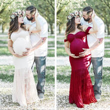 Vestido largo de maternidad con cuello de pico, elegante, para fotografía, accesorios de embarazo 2024 - compra barato