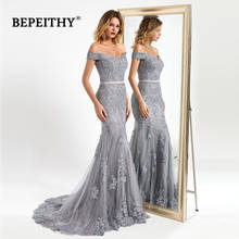 BEPEITHY Mermaid Off Shoulder Long Evening Dresses 2022 Lace Women Elegant Luxury Dubai  Prom Dress With Short Train Hot Sale 2024 - buy cheap