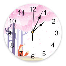 Illustration Cherry Blossom Fox PVC Wall Clock Home Decor Wall Clock Modern Design Living Room Decor Wall Digital Clock 2024 - buy cheap