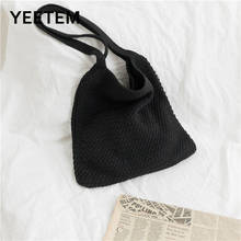 Japanese-style Hand-woven Khaki Soft Handbag Women 2020 Winter New Solid Color Beach Bag Shoulder Thick Thread Knitted Bag 2024 - buy cheap