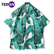 Tropical Plant Print Hawaii Men Shirts Summer Beach Short Sleeve Hip Hop Loose Tops 2020 Oversize Shirts Turquoise 2024 - buy cheap
