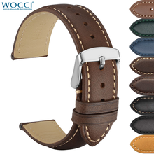 WOCCI Genuine Leather Watch Strap 14mm 16mm 18mm 19mm 20mm 21mm 22mm 24mm Replacement Watch Bands for Women Men Wristwatch 2024 - купить недорого