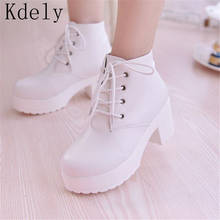 New pattern High-heeled Coarse heel Martin boots Frenulum Waterproof Thick bottom Large code white Women Boots 2024 - buy cheap