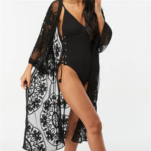 Kimono abierto con cuello en V para mujer, cárdigan Sexy de encaje, blusa, camisas largas, Pareo, plage, N767, 2021 2024 - compra barato