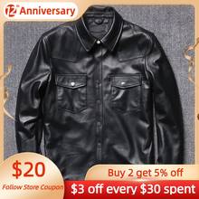 2022 Black Casual Style Genuine Leather Shirt Single Breasted Plus Size 4XL Real Natural Thin Sheepskin Slim Fit Spring Coat 2024 - buy cheap