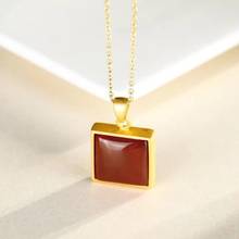 Natural South Red Agate Necklace S925 Sterling Silver Pendant Genuine Square Geometric Internet Celebrity Same Clavicle Necklace 2024 - buy cheap