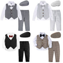 Baby Boy Clothing Set Toddler Wedding Party Outfit Infant Formal Suit Long Sleeve Shirt Pants Bow Tie Hat Waistcoat 2024 - buy cheap