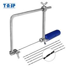 Tasp serra de quadro ajustável 4 ", serra em formato u ferramenta manual com 6 peças lâminas espirais para trabalhos em madeira artesanato joias diy 2024 - compre barato