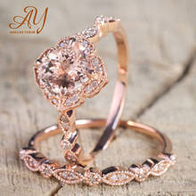 Anéis de prata 925 com flor de ouro rosa, 2 peças, alta qualidade, rosa, cristal, para mulheres, amantes de casamento, joia, presente de festa 2024 - compre barato