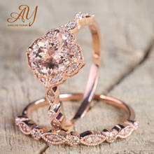 Anillo de plata 925 de alta calidad para mujer, 2 piezas, Flor de Oro rosa, anillos de cristal rosa para mujer, regalo de boda para enamorados, joyería 2024 - compra barato