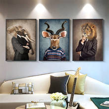 Vintage Art Lion Tiger Elephant Animal Head Oil Painting on Canvas Posters and Prints Wall Art Picture for Living Room Cuadros 2024 - buy cheap