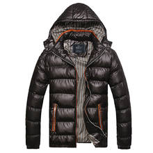 Повседневные однотонные куртки с капюшоном, зимняя мужская Толстая куртка с хлопковой подкладкой, мужские пальто, облегающее теплое ветрозащитное пальто, Мужская парка, верхняя одежда K239 2024 - купить недорого