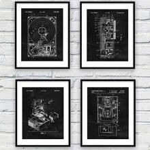 Impresión de Blueprint de ordenador, charol de disco duro, pintura de lienzo Vintage, decoración de arte de pared de oficina, póster, regalo de ciencia, imagen artística Steampunk 2024 - compra barato