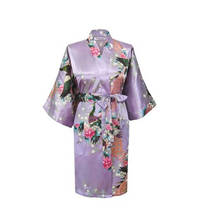 Лавандовое модное женское кимоно с павлином, банный халат ночная сорочка, халат юката, одежда для сна с карманом с поясом, Размеры S M L XL XXL XXXL 2024 - купить недорого