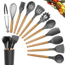 Best Silicone Cooking Utensil Set Wooden Handle Spatula Soup Spoon Brush Ladle Pasta Colander Non-stick Cookware Kitchen Tools 2024 - buy cheap