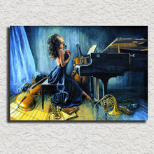 Pintura a óleo pintada à mão, figura de piano, arte, pinturas abstratas modernas, música para sala de estar, decoração de parede, alta qualidade 2024 - compre barato