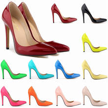 Zapatos clásicos de charol para mujer, tacones altos de oficina, poco profundos, sexys, rojos, para boda, talla grande 34-42, 2021 2024 - compra barato