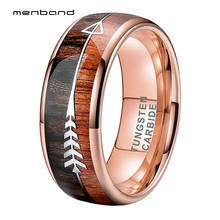 Tungsten Wedding Bands For Men Women Rose Gold Engagement Rings Domed Band Koa Wood And Arrow Inlay 8MM Comfort Fit 2024 - buy cheap
