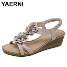 YAERNI Women Bohemia Boho Flower Floral Sandals Open Toe Wedge Heels Comfort Summer Beach Shoes Low Heel Shoes Plus Size 40-42 2024 - buy cheap