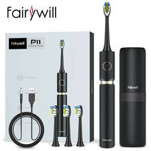 Ультразвуковая электрическая зубная щетка Fairywill P11 Plus, мощный водонепроницаемый умный таймер с быстрой зарядкой и 4 сменными насадками для путешествий 2024 - купить недорого