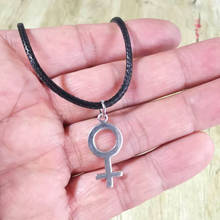 Feminist Venus Necklaces For Women Men Gift New Fashion Female Symbol Pendant Black Leather Rope Chain Necklace Vintage Jewelry 2024 - buy cheap