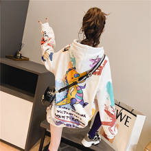 Women hooded graffiti print plus velvet thick ladies hooded ins super fire lazy style jacket spring and autumn thin 2024 - buy cheap