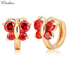 Red CZ Butterfly Yellow Gold Color Round Loop Circle Small Huggie Hoop Earrings Cute Jewelry For Baby Girls Kids Children Aros 2024 - compre barato