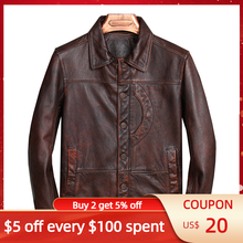 2022 Vintage Brown Casual Style Leather Jacket Men Plus Size XXXL Single Breasted Genuine Natural Cowhide Autumn Coat 2024 - buy cheap