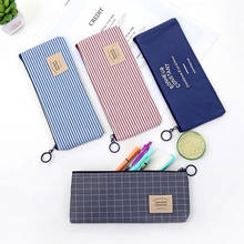 1pc Simple Plaid Striped Canvas Pencil Bag Stationery Storage Pencil Bag Children Gift Stationery Office School Supplies 2024 - buy cheap