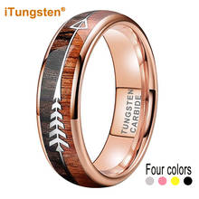 6MM Mens Tungsten Carbide Rings Womens Wedding Bands Koa Wood Arrow Inlay Domed Polished Shiny Comfort Fit 2024 - buy cheap