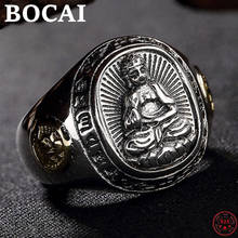 BOCAI S925 Sterling Silver Ring for Men Women Six Syllable Mantra Eight Guardian Life Buddha Pure Argrntum Amulet Ornaments 2024 - buy cheap