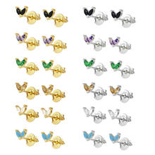 Minimalist INS Earrings for Women White/Yellow/Green/Purple/Black Crystal Tiny 925Silver Ear Needle Stud Earrings Ear Jewelry 2024 - buy cheap