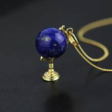 INATURE 925 Sterling Silver Natural Lapis Lazuli Stone Rotating Globe World Map Pendant Necklace 2024 - buy cheap