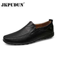 JKPUDUN Italian Men Casual Shoes Summer Genuine Leather Men Loafers Moccasins Slip On Men's Flats Breathable Male Driving Shoes 2024 - buy cheap
