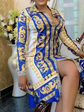 Женское платье-рубашка с принтом, желтое или синее платье на пуговицах с длинными рукавами, модное платье в африканском стиле на осень и весну, новинка 2021 2024 - купить недорого