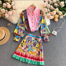 Jsxdhk conjunto feminino com duas peças, camiseta rosa com cintura alta e mini saia plissada, cor famosa para primavera 2024 - compre barato