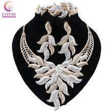 CYNTHIA Fashion Leave Shaped Gold Color Jewelry Set African Beads Women Wedding Statement Big Necklace Bracelet Earrings Ring 2024 - buy cheap