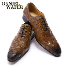Luxury Italian Leather Dress Shoes Men Fashion Plaid Print Lace Up Black Brown Wedding Office Shoes Formal Oxford Shoes for Men 2024 - купить недорого