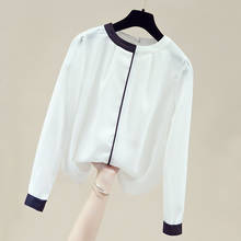 Blusa feminina branca de manga comprida, camisa de chiffon com gola redonda, moda 2021, roupas femininas d871 2024 - compre barato
