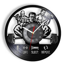 Reloj de pared con frase inspiradora para hombre, reloj de pared con registro de vinilo para Fitness, Fitness, entrenamiento muscular 2024 - compra barato