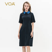 VOA 36 мм, Женская одежда из плотного шелка с отворотом, вечерние платья, женское платье с разрезом, с пятиконечным рукавом, с высокой талией, микро-эластичное платье, A10229 2024 - купить недорого