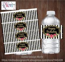 20 adesivos personalizados em ouro preto com glitter rosa garrafa de água de aniversário rótulos barra de doces decoração de casamento decoração de aniversário 2024 - compre barato